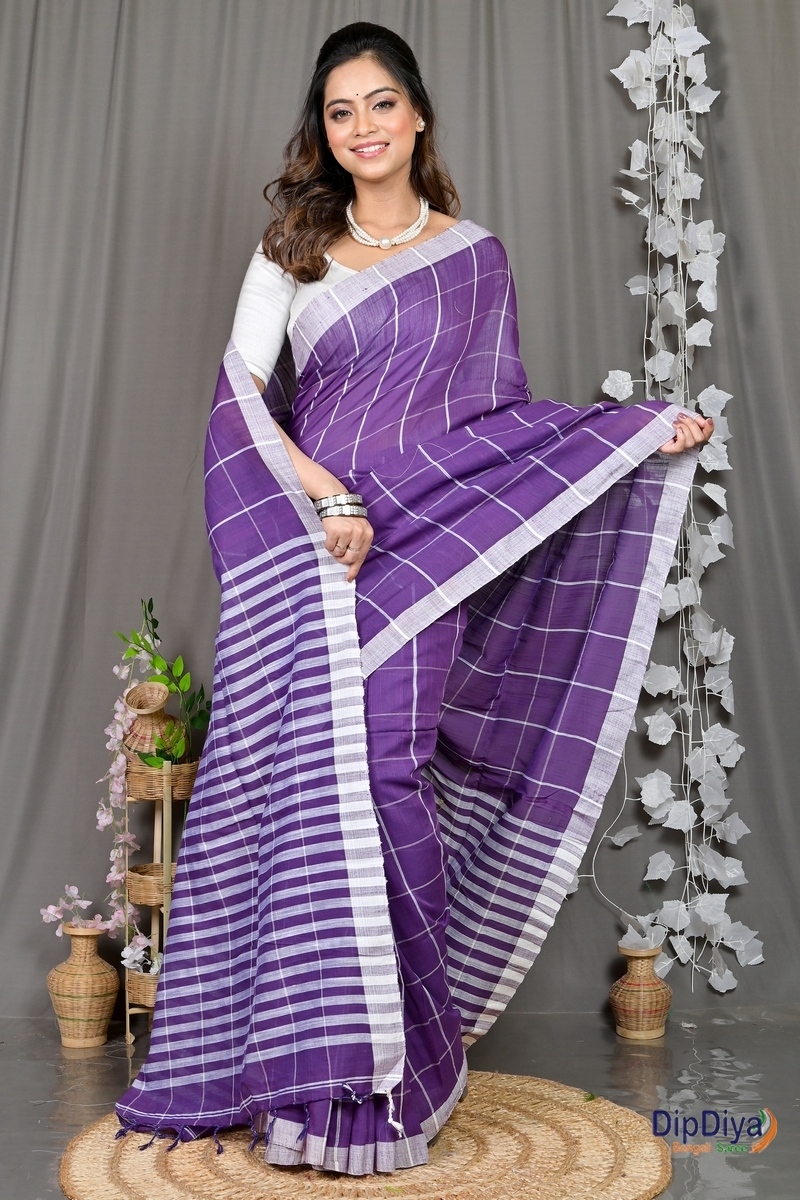 Lavender Cotton Blended Parodhi Hand Loom Saree (485)