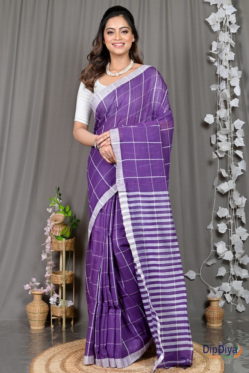 Lavender Cotton Blended Parodhi Hand Loom Saree (485)
