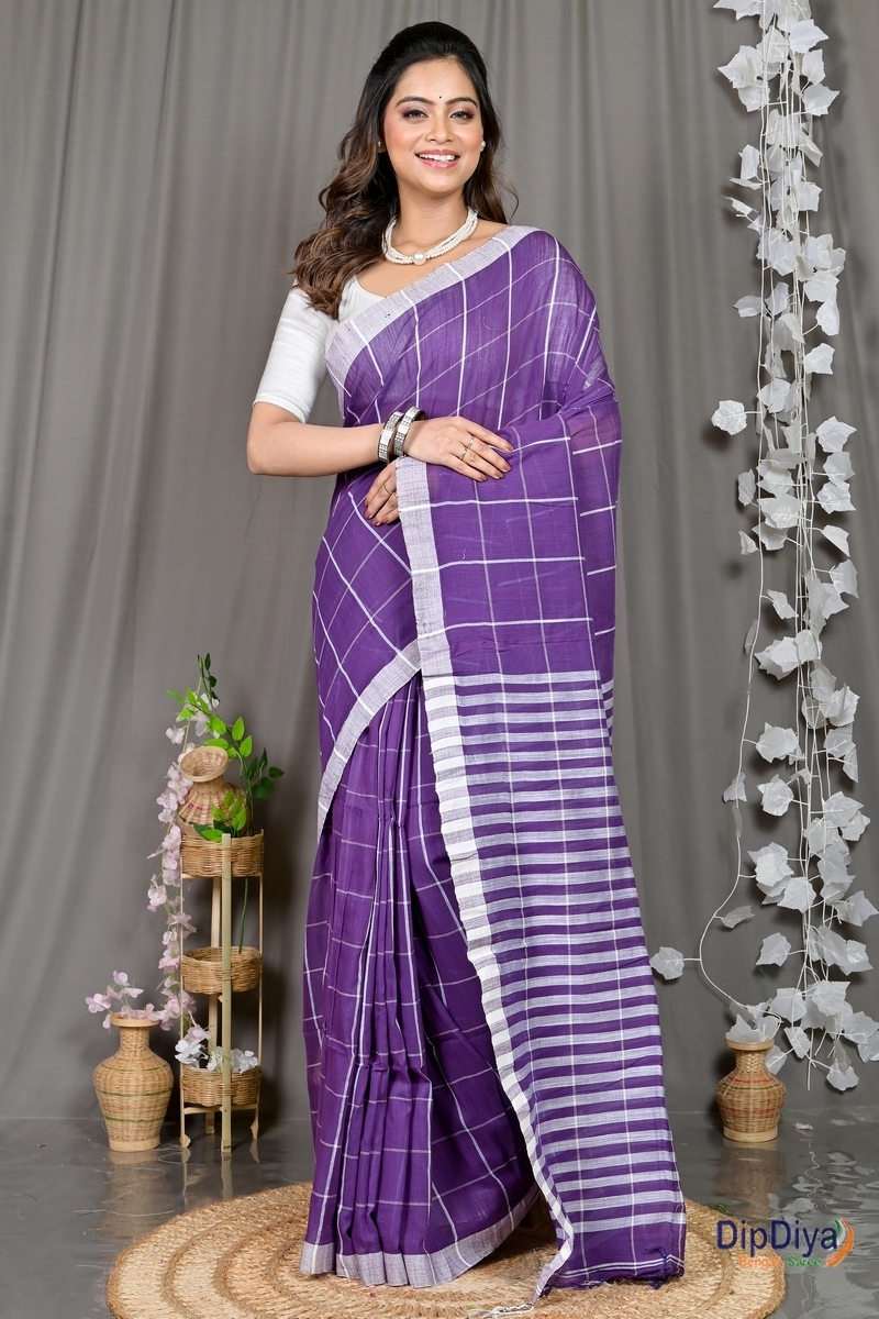Lavender Cotton Blended Parodhi Hand Loom Saree (485)