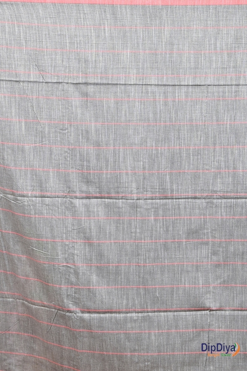 Grey Cotton Blended Parodhi Hand Loom Saree (486)