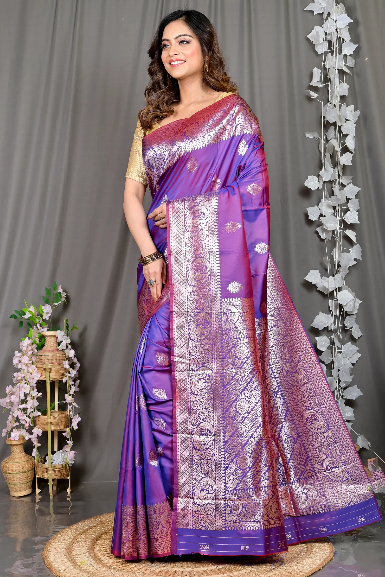 Purple Cotton Silk Paromal Kathan Saree (487)