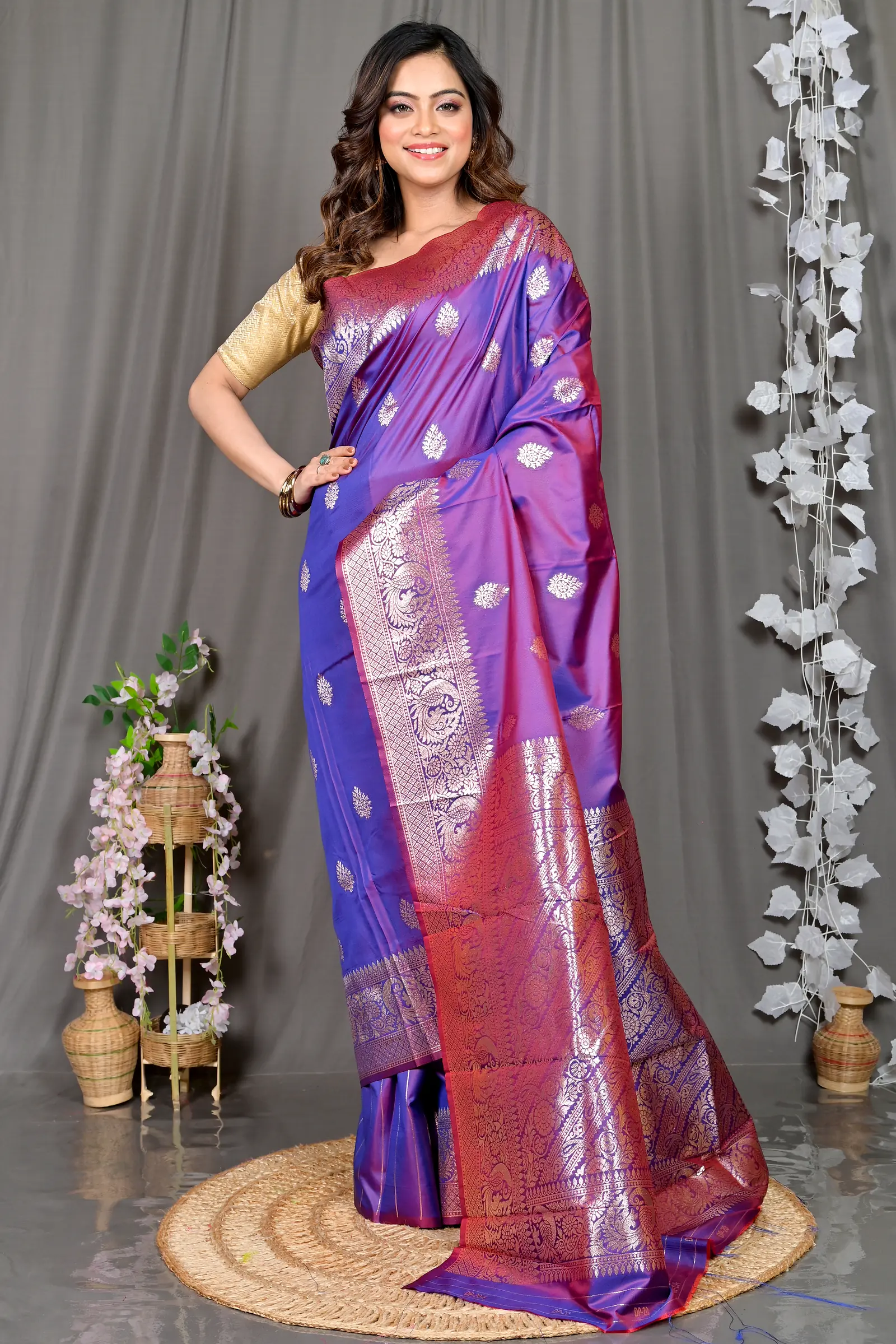 Purple Cotton Silk Paromal Kathan Saree (487)