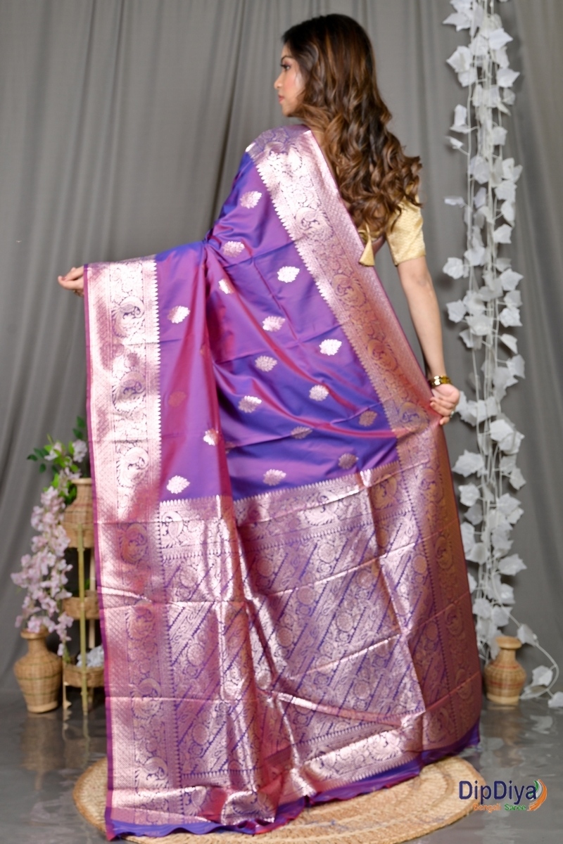 Purple Cotton Silk Paromal Kathan Saree (487)