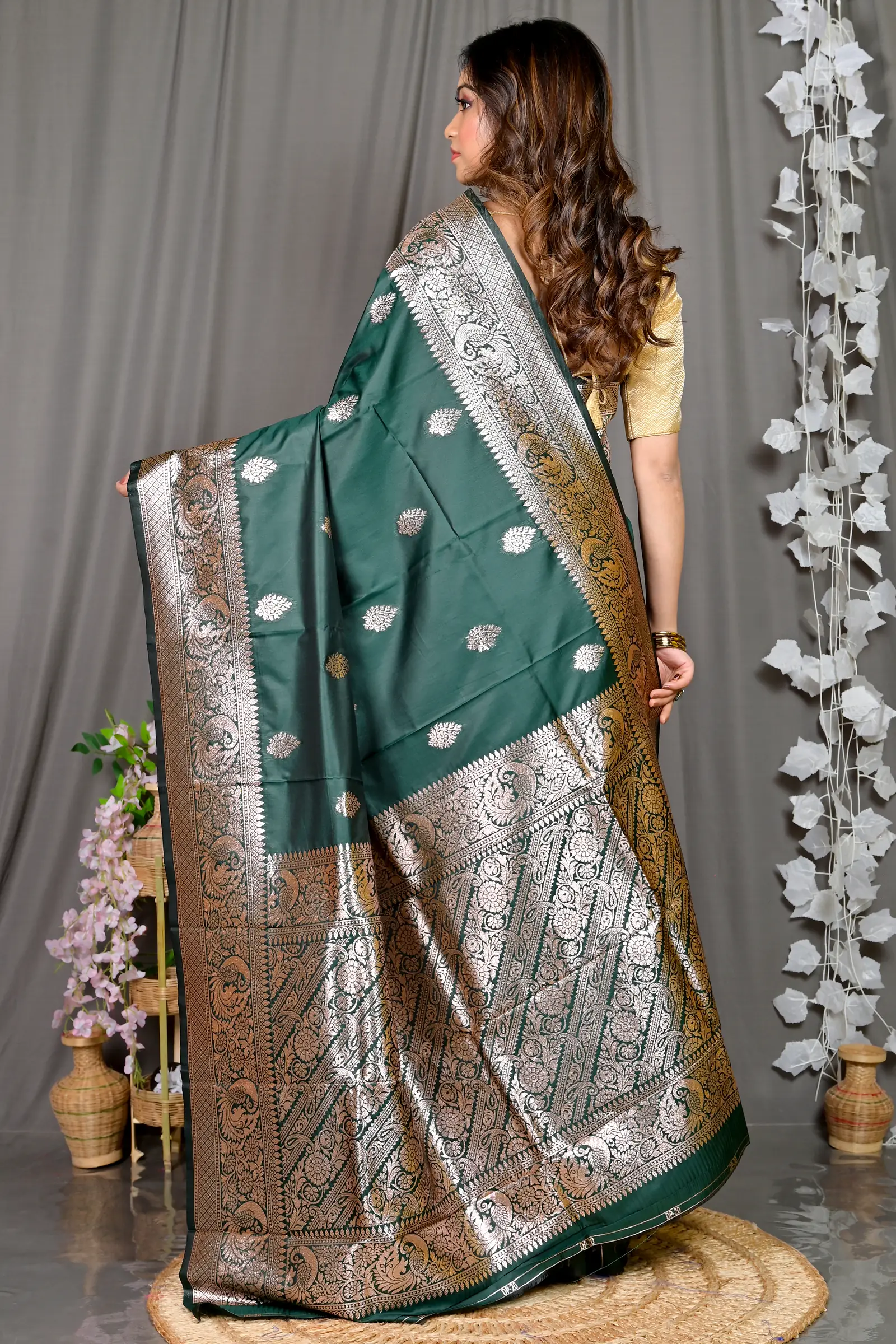 Green Cotton Silk Paromal Kathan Saree (488)