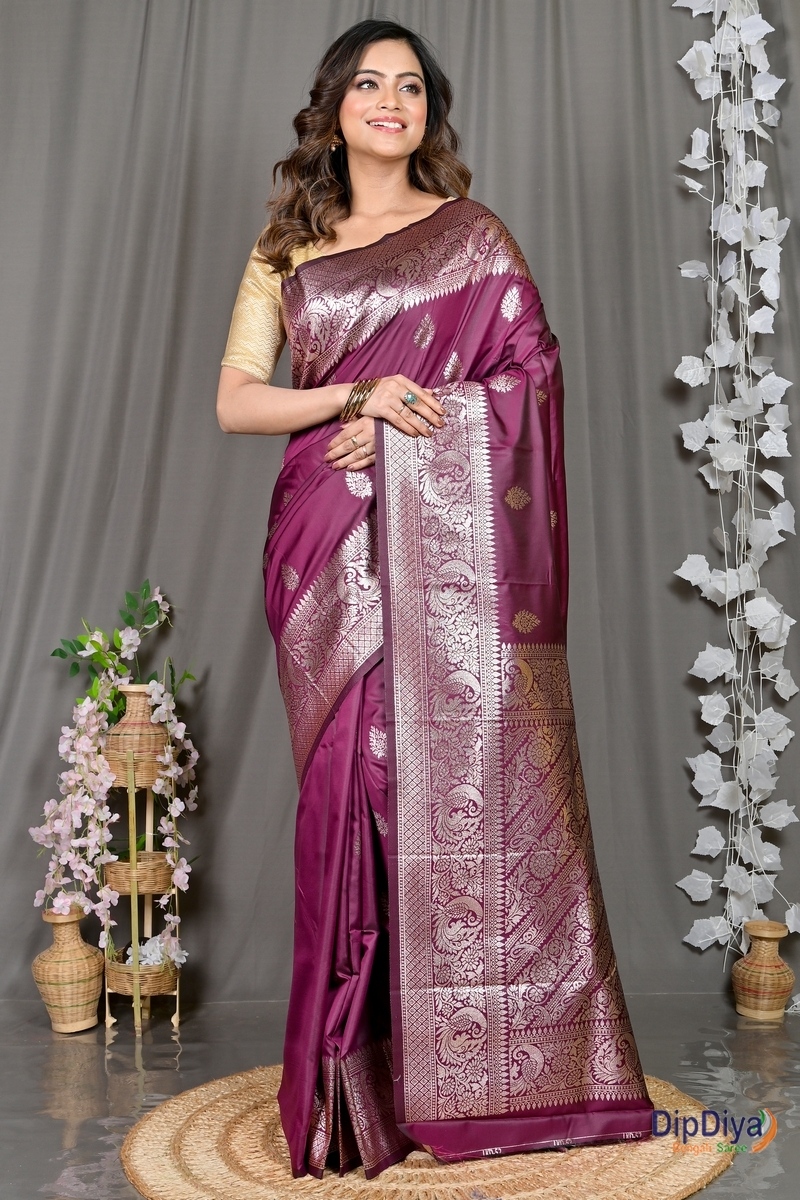 Maroon Cotton Silk Paromal Kathan Saree (489)