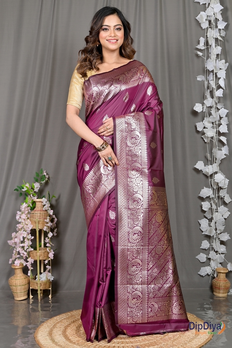Maroon Cotton Silk Paromal Kathan Saree (489)