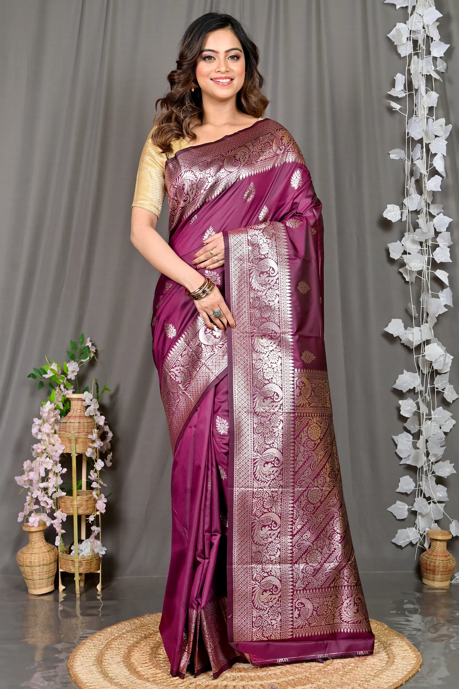 Maroon Cotton Silk Paromal Kathan Saree (489)
