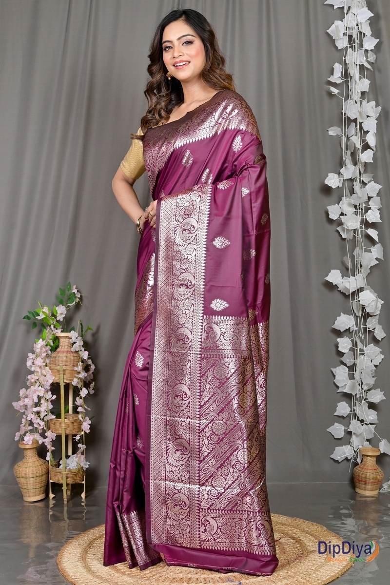 Maroon Cotton Silk Paromal Kathan Saree (489)