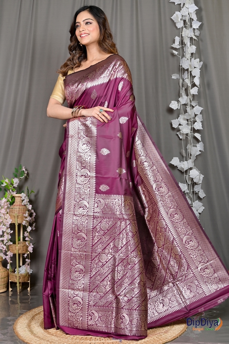 Maroon Cotton Silk Paromal Kathan Saree (489)