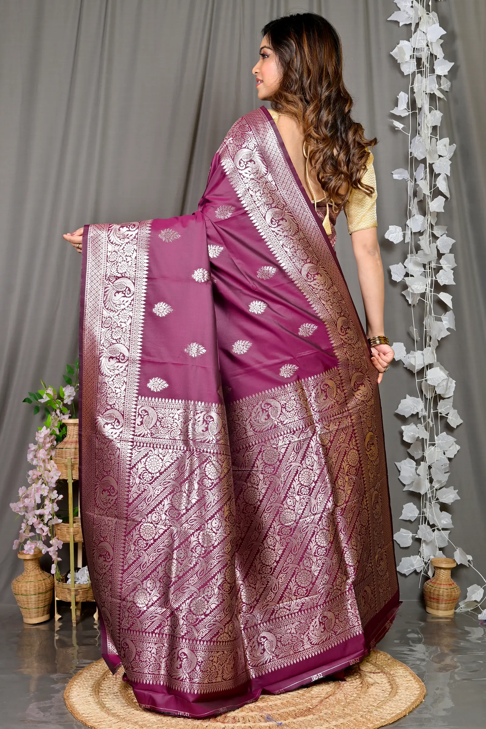 Maroon Cotton Silk Paromal Kathan Saree (489)