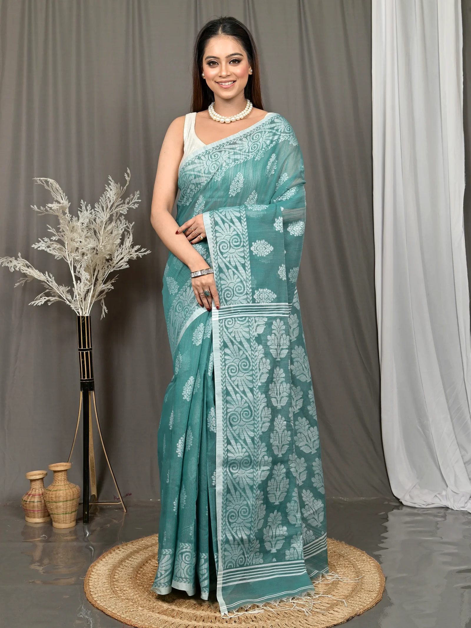 See Green Cotton Parbit Handloom Saree  (49)
