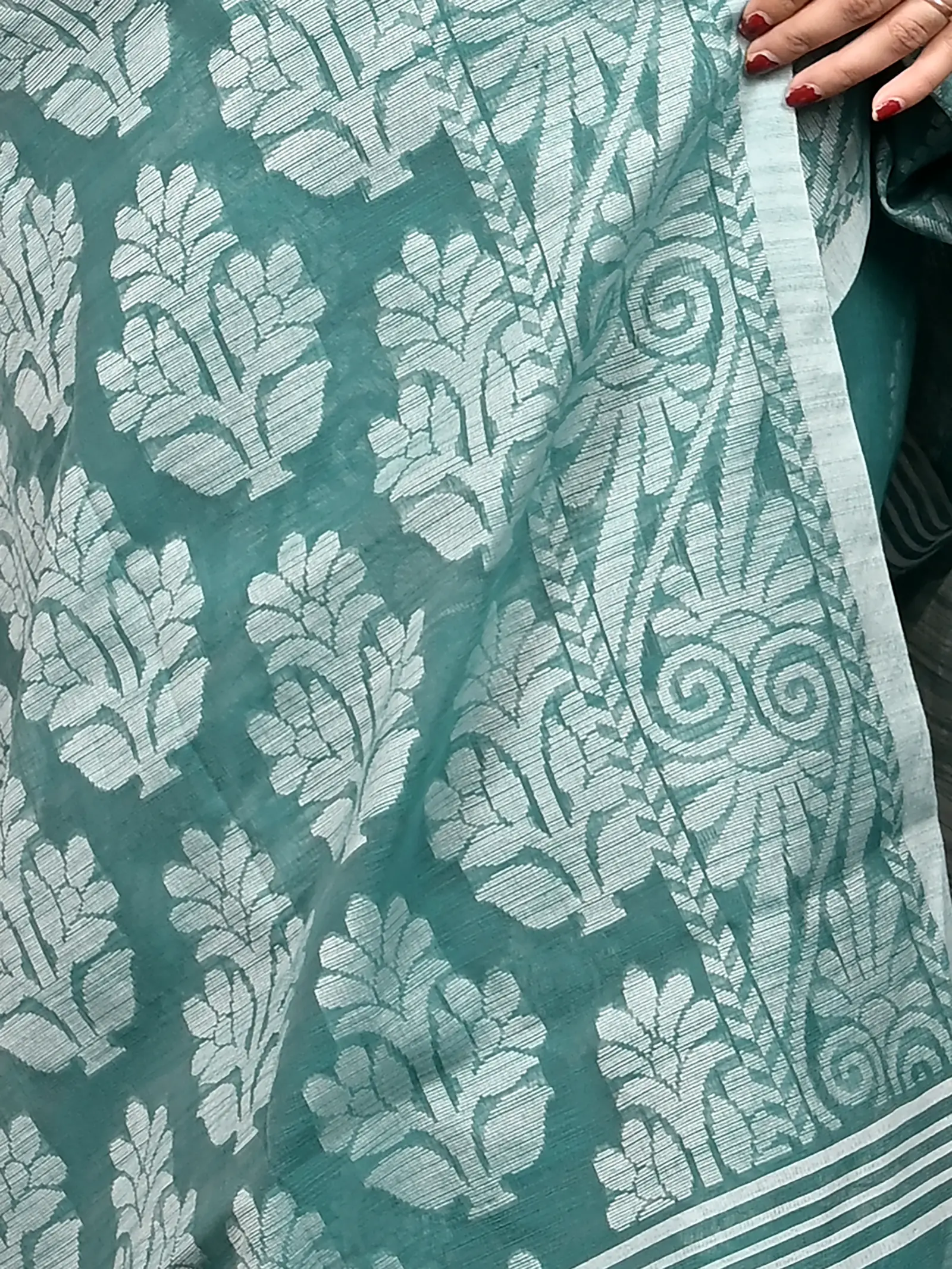 See Green Cotton Parbit Handloom Saree  (49)
