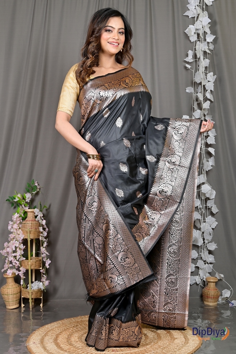 Black Cotton Silk Paromal Kathan Saree (491)