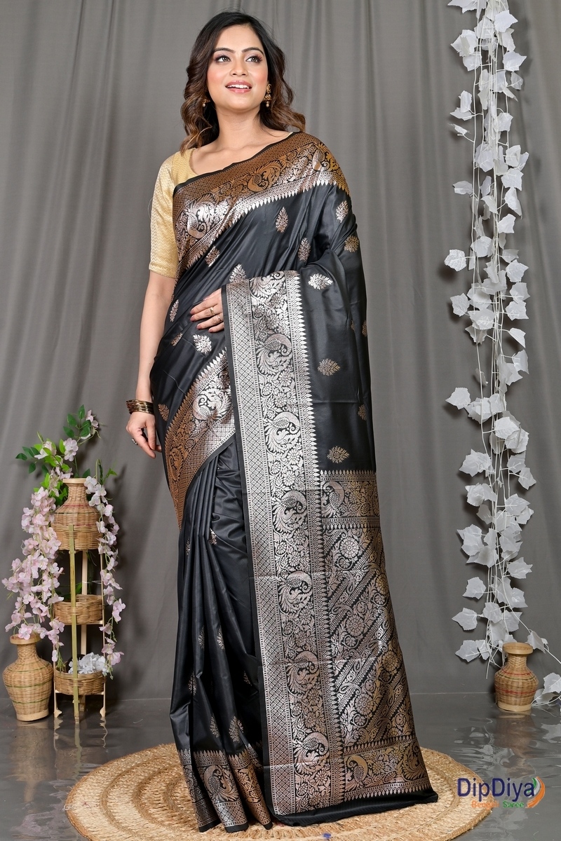 Black Cotton Silk Paromal Kathan Saree (491)