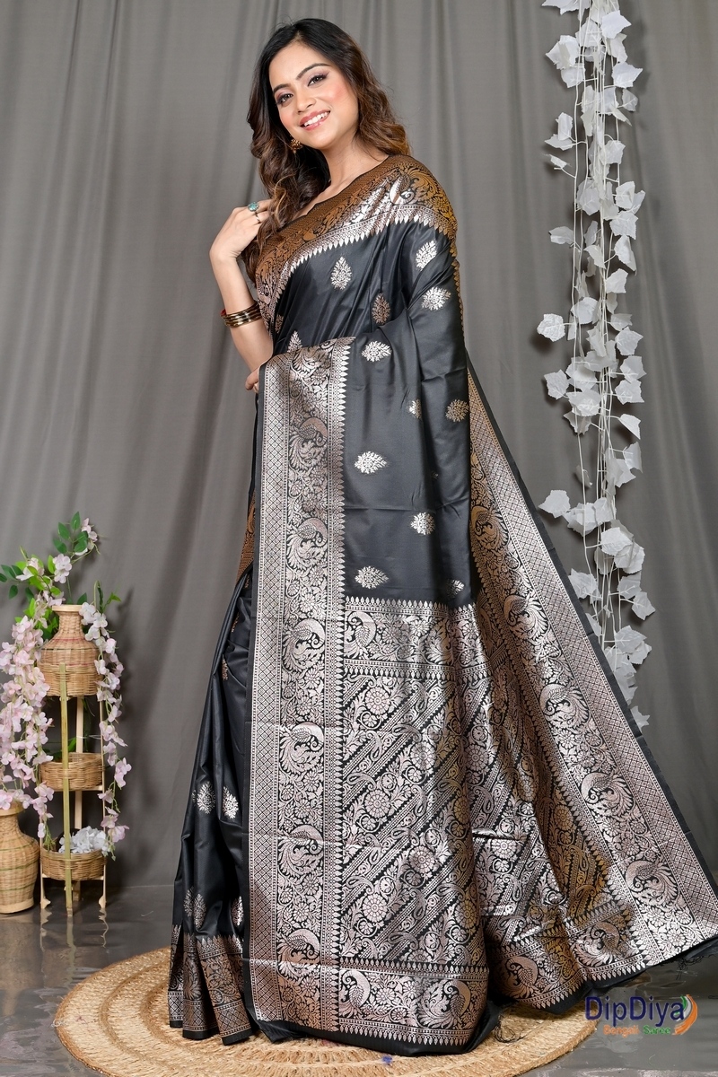 Black Cotton Silk Paromal Kathan Saree (491)
