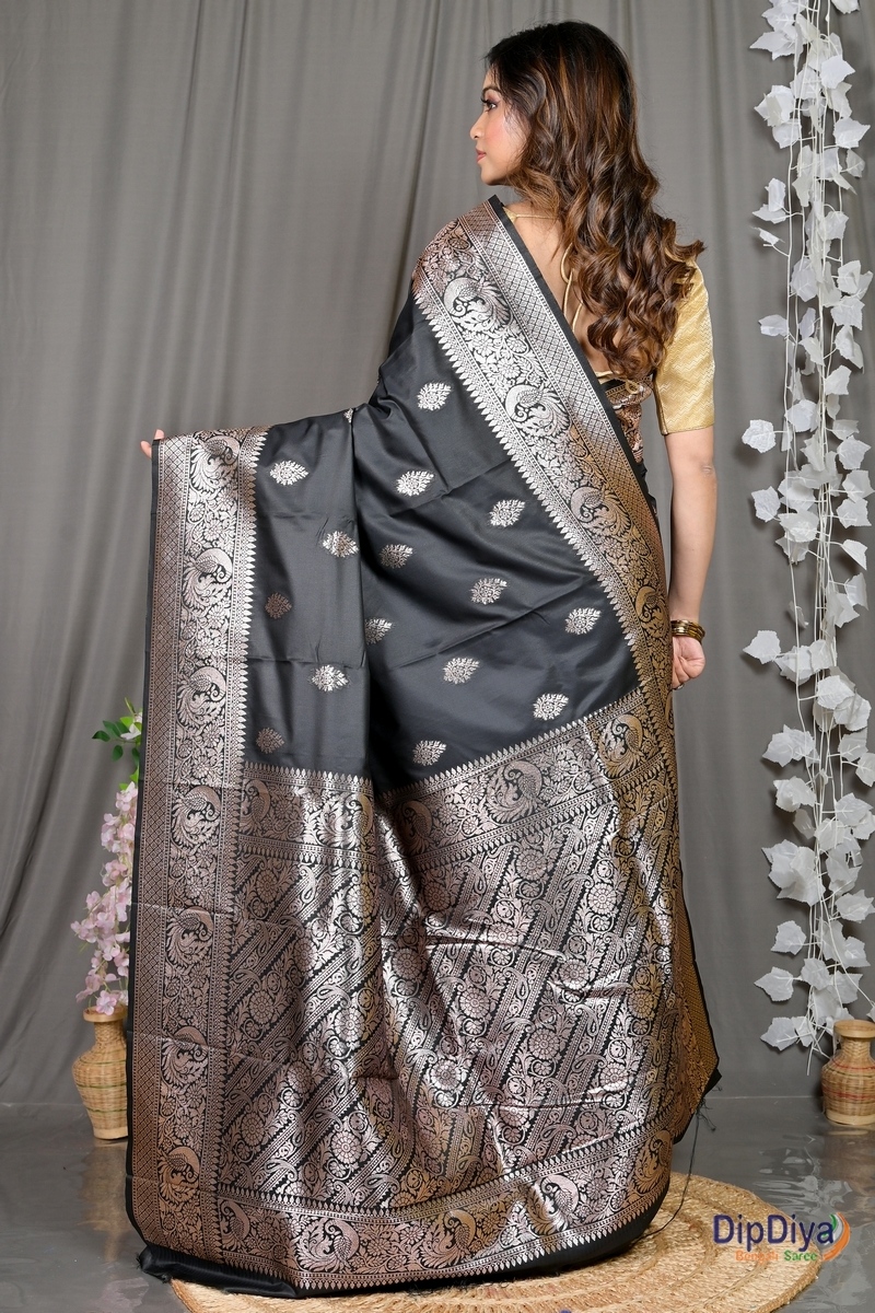 Black Cotton Silk Paromal Kathan Saree (491)