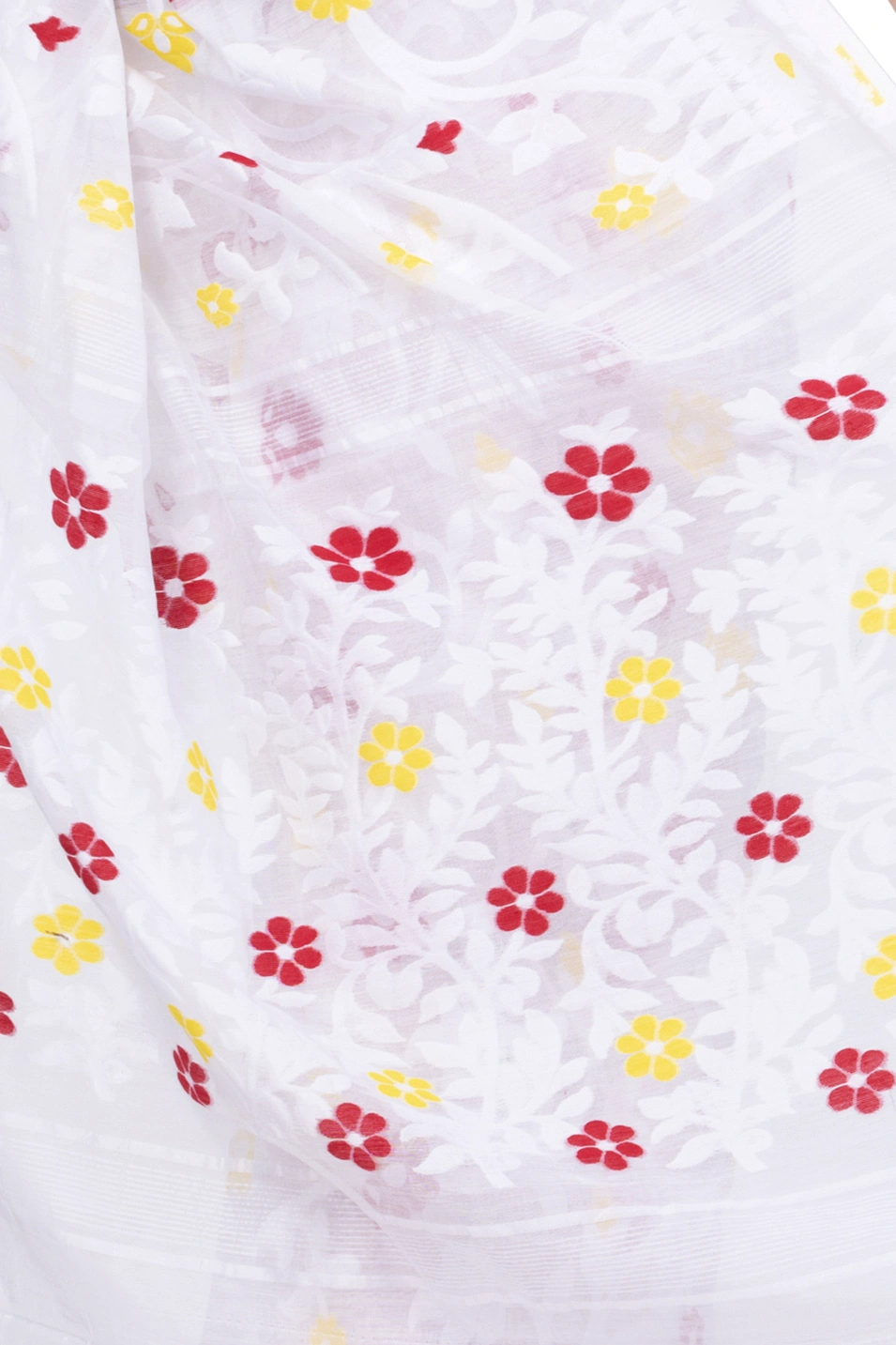 White Pure Cotton Fulpori__Jamd Jamdani Saree (495)