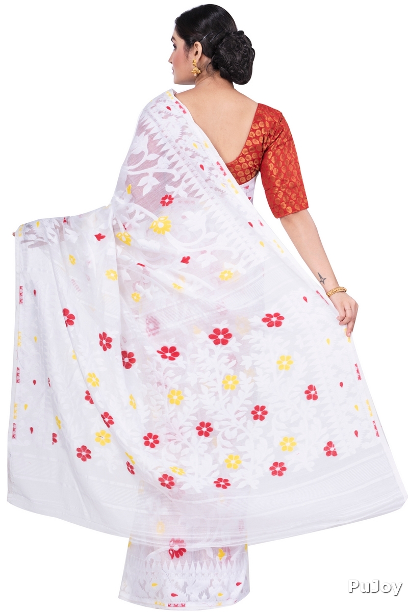 White Pure Cotton Fulpori__Jamd Jamdani Saree (495)