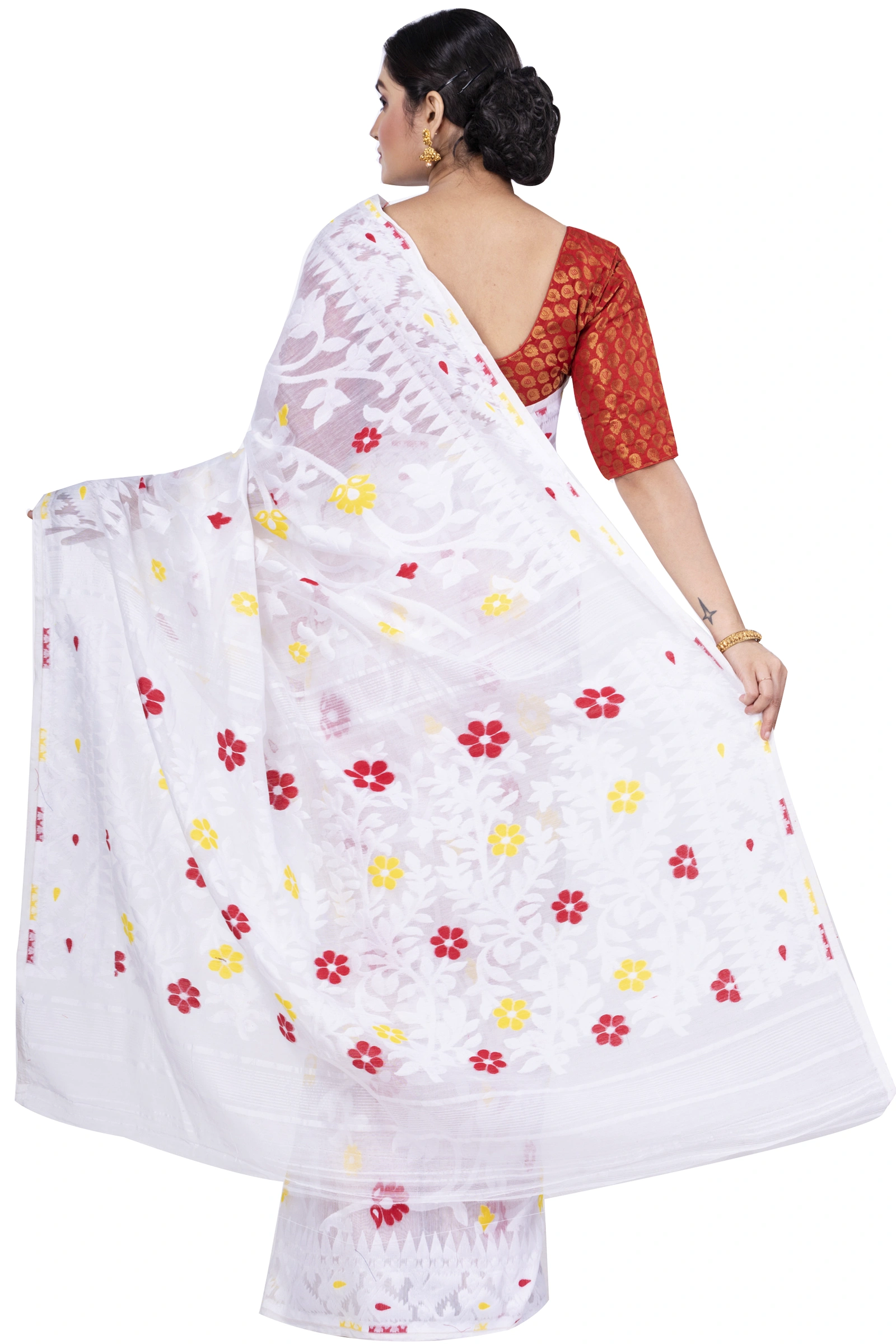 White Pure Cotton Fulpori__Jamd Jamdani Saree (495)