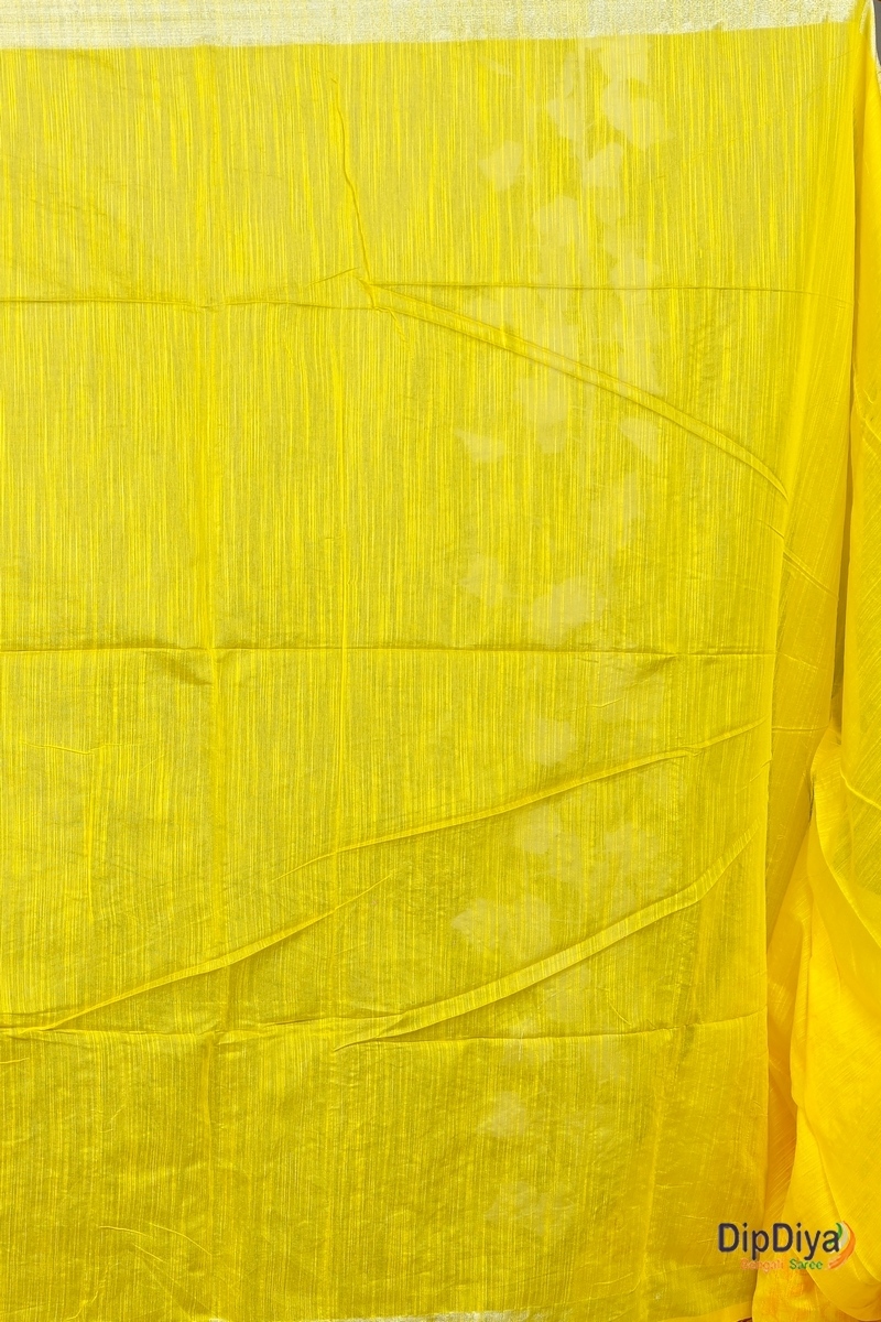 Yellow Cotton Blended Paroni Embroidery Handloom saree (497)