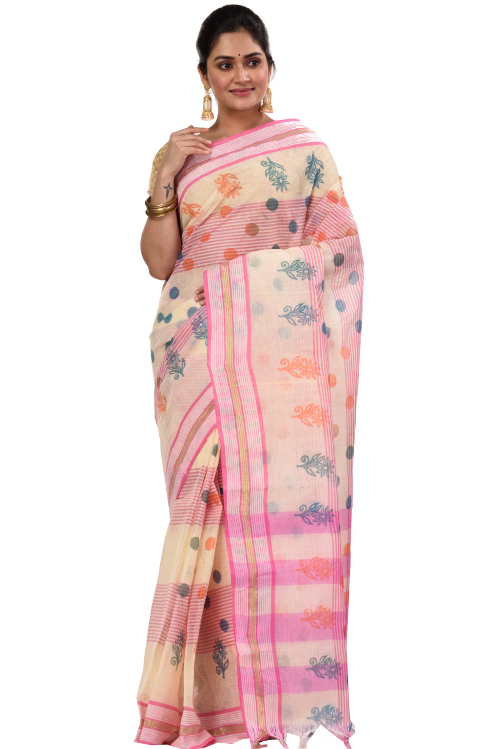 Pink Pure Cotton Matha Saree Tant Saree Print (5008)