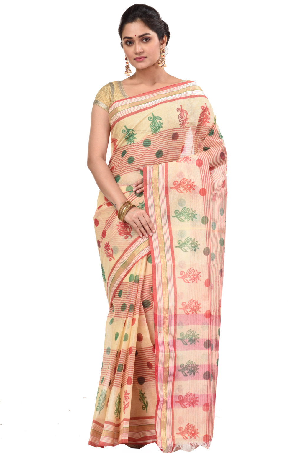 Red Pure Cotton Matha Saree Tant Saree Print (5009)