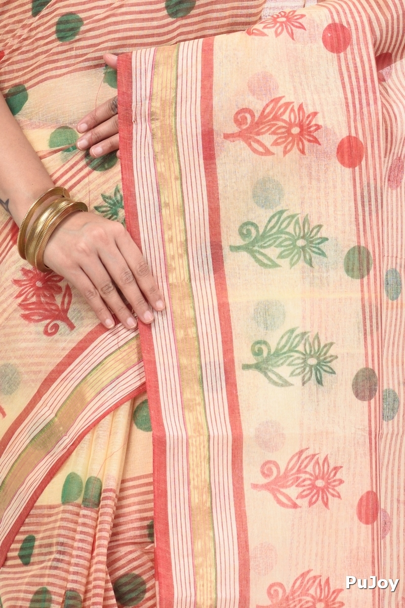 Red Pure Cotton Matha Saree Tant Saree Print (5009)