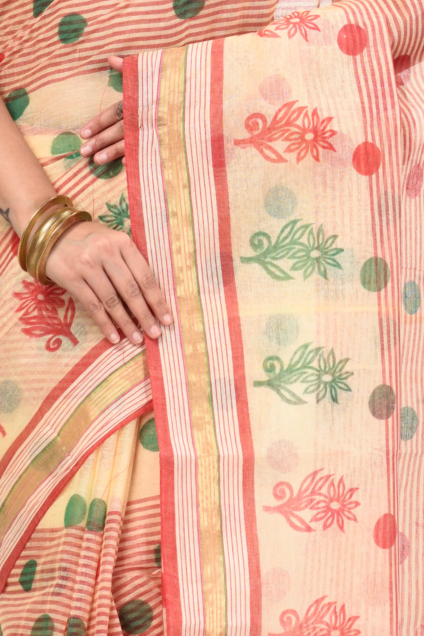 Red Pure Cotton Matha Saree Tant Saree Print (5009)