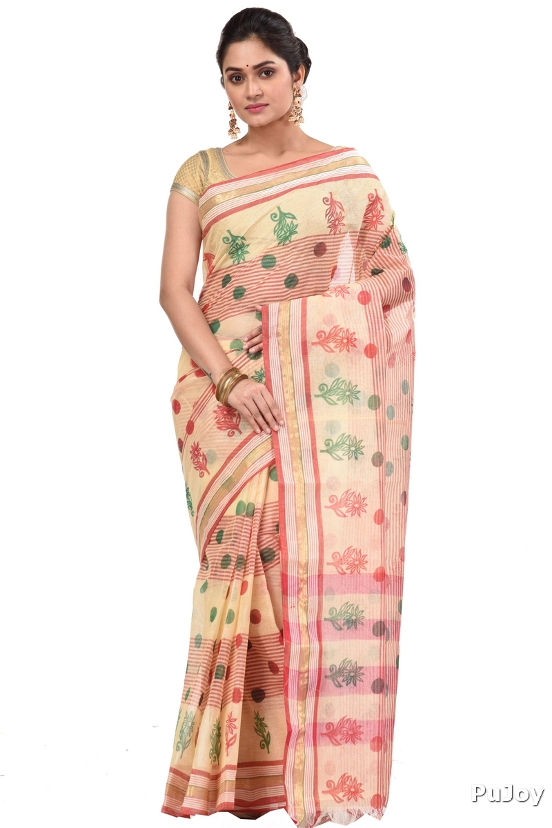 Red Pure Cotton Matha Saree Tant Saree Print (5009)