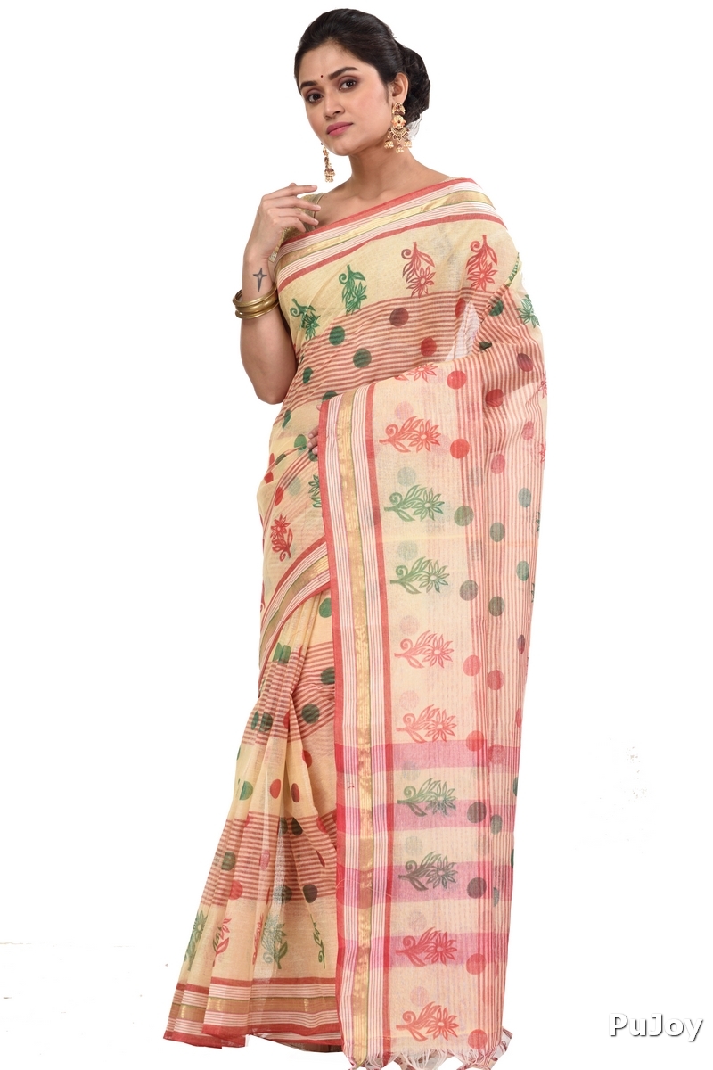 Red Pure Cotton Matha Saree Tant Saree Print (5009)