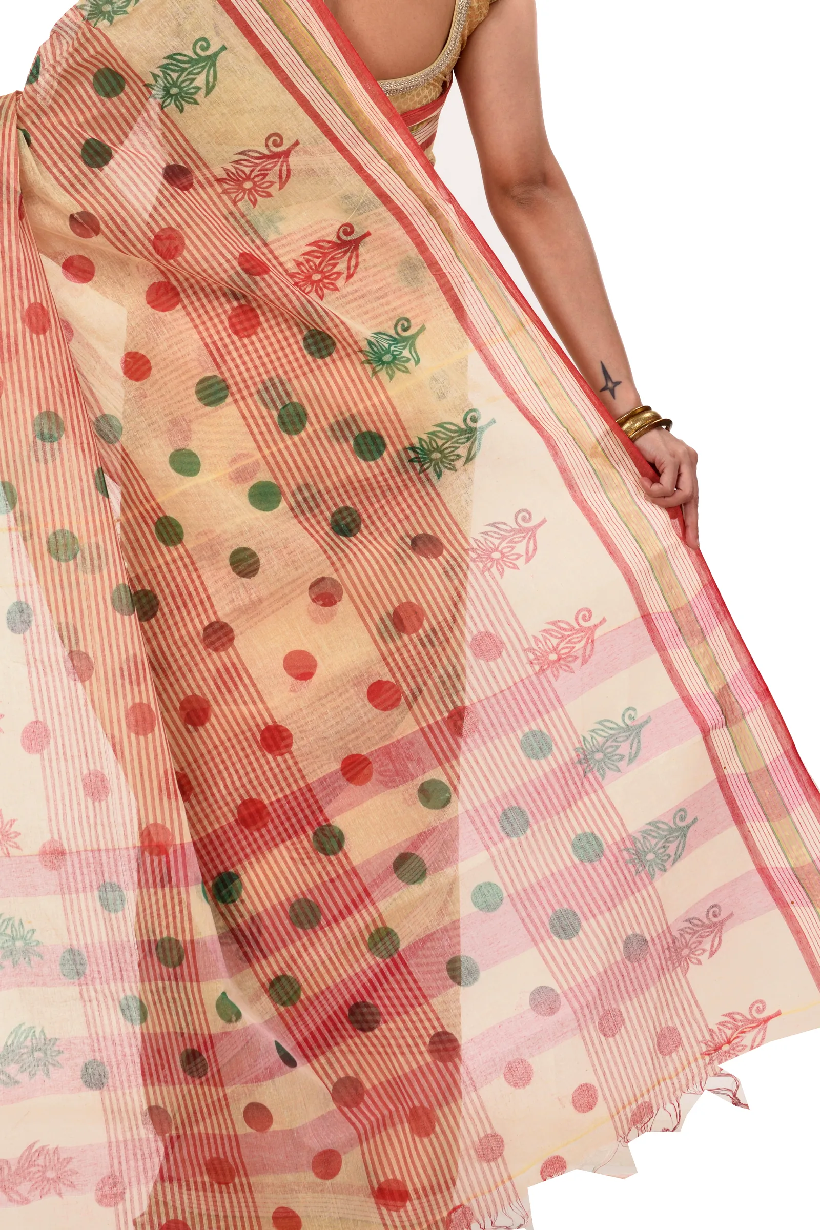 Red Pure Cotton Matha Saree Tant Saree Print (5009)