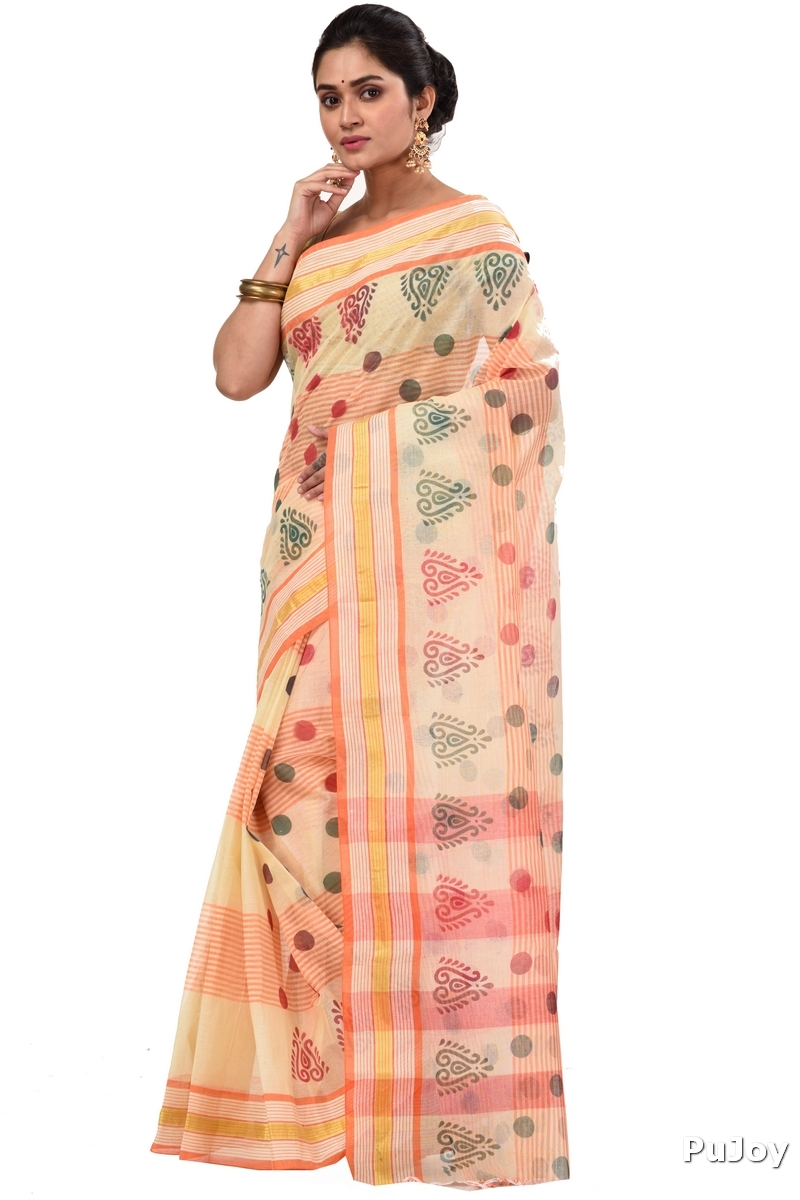 Orange Pure Cotton Matha Saree Tant Saree Print (5010)