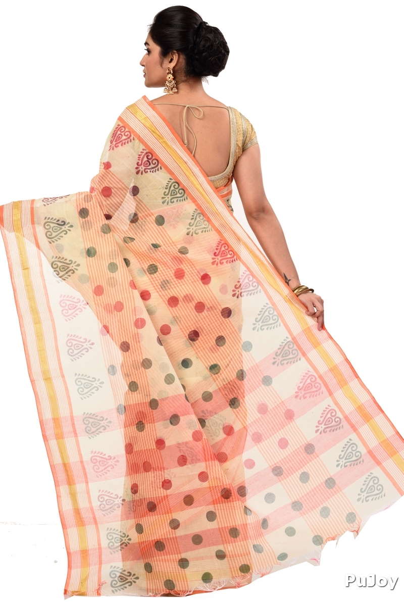 Orange Pure Cotton Matha Saree Tant Saree Print (5010)