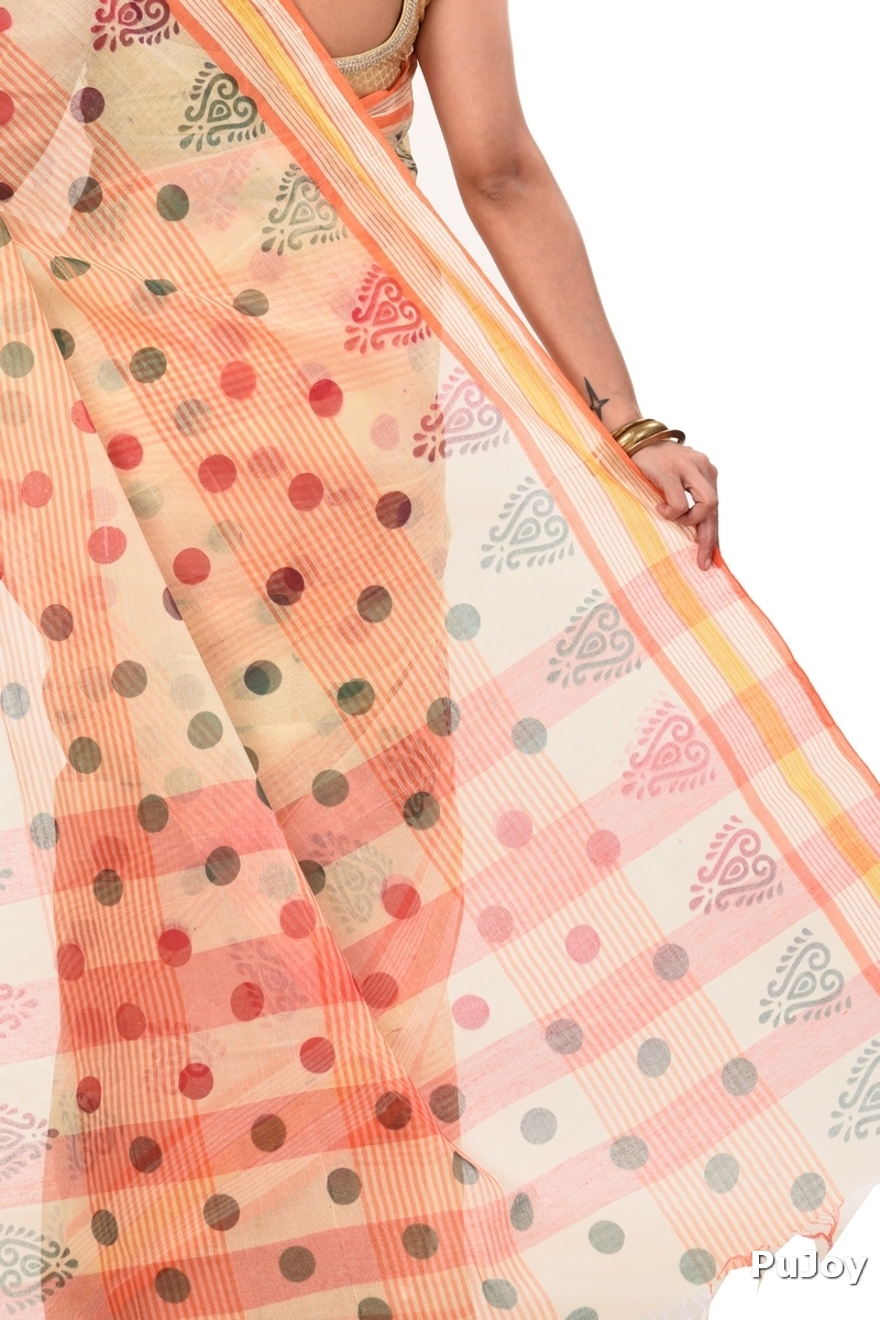 Orange Pure Cotton Matha Saree Tant Saree Print (5010)