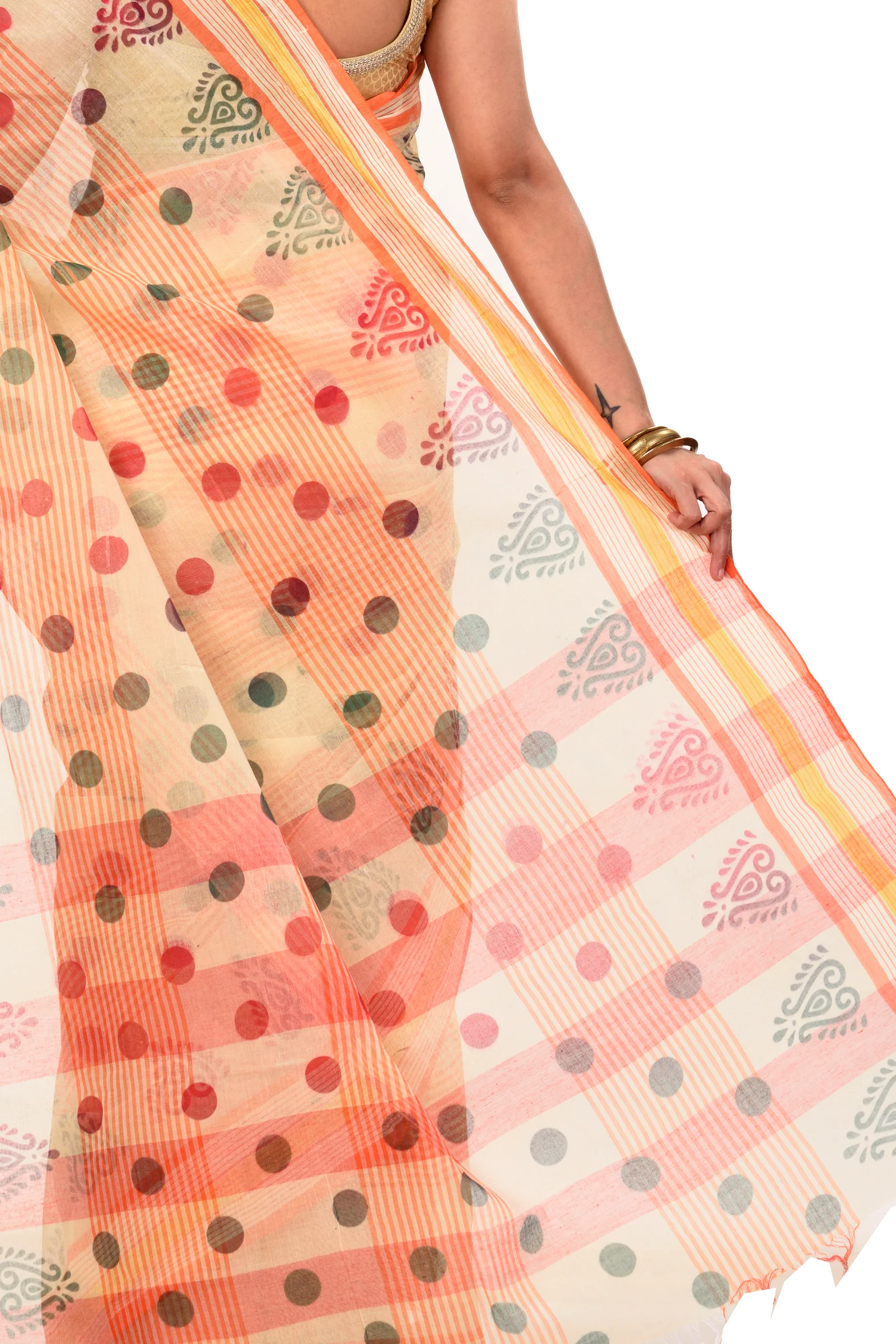 Orange Pure Cotton Matha Saree Tant Saree Print (5010)