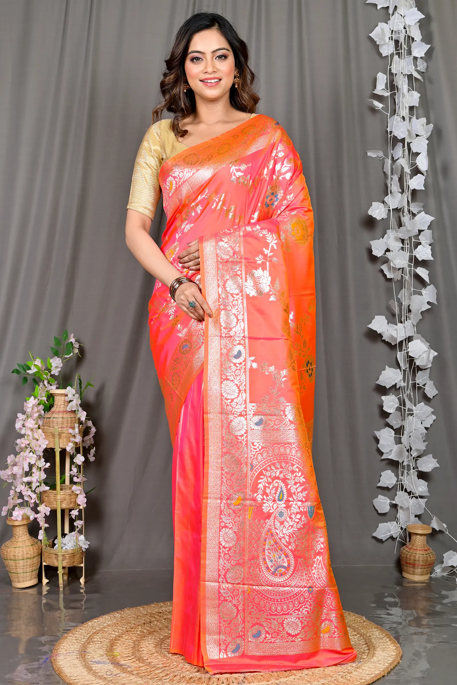 Orange Cotton Silk Parosha Kathan Saree (503)