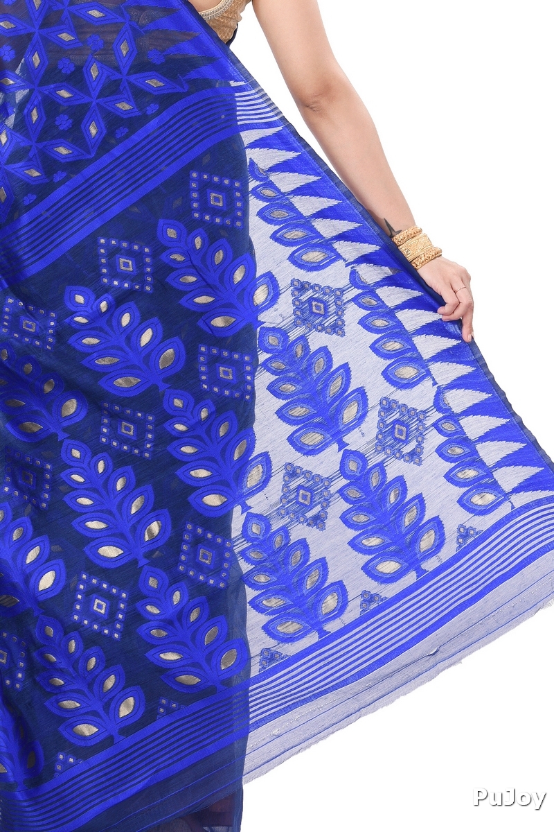 Blue Pure Cotton Minakari_Jmdni Jamdani Saree (506)
