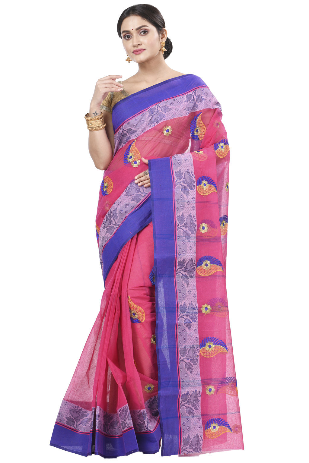 Pink Pure Cotton Shanko_Embro Tant Embroidery (507)