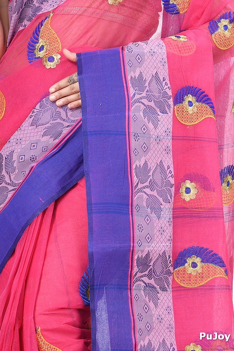 Pink Pure Cotton Shanko_Embro Tant Embroidery (507)