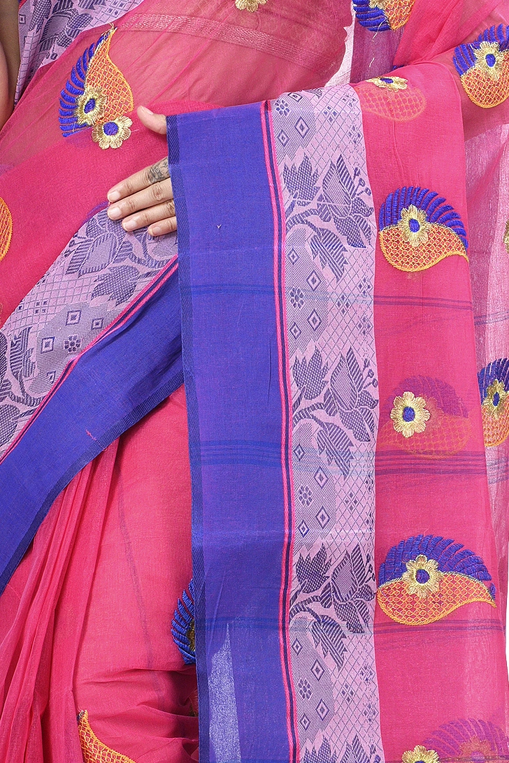 Pink Pure Cotton Shanko_Embro Tant Embroidery (507)