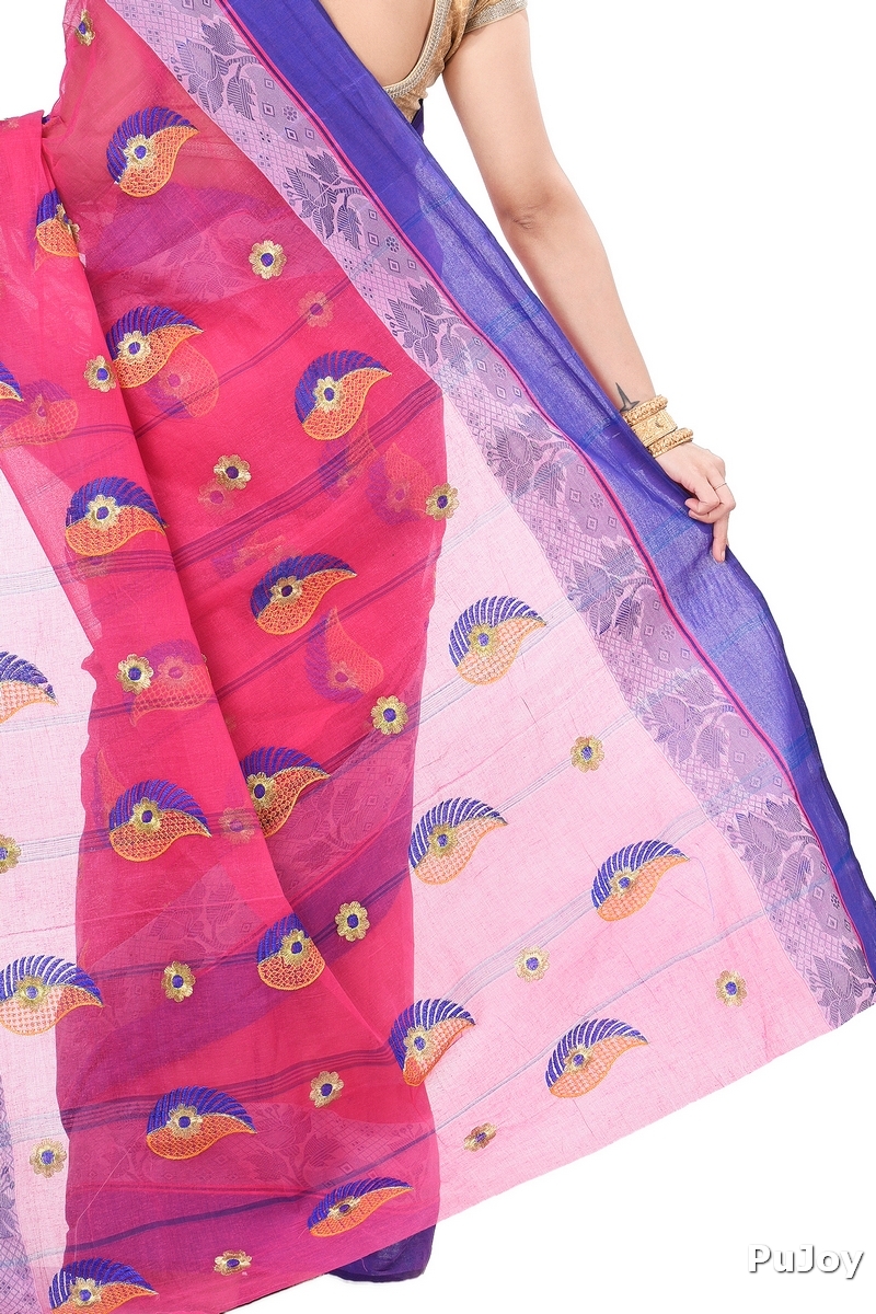Pink Pure Cotton Shanko_Embro Tant Embroidery (507)
