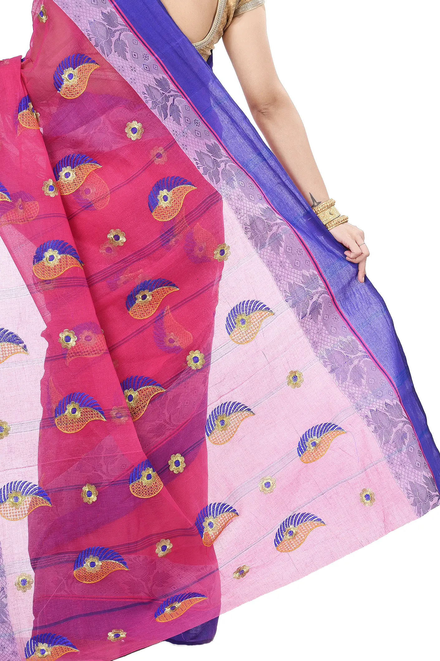 Pink Pure Cotton Shanko_Embro Tant Embroidery (507)