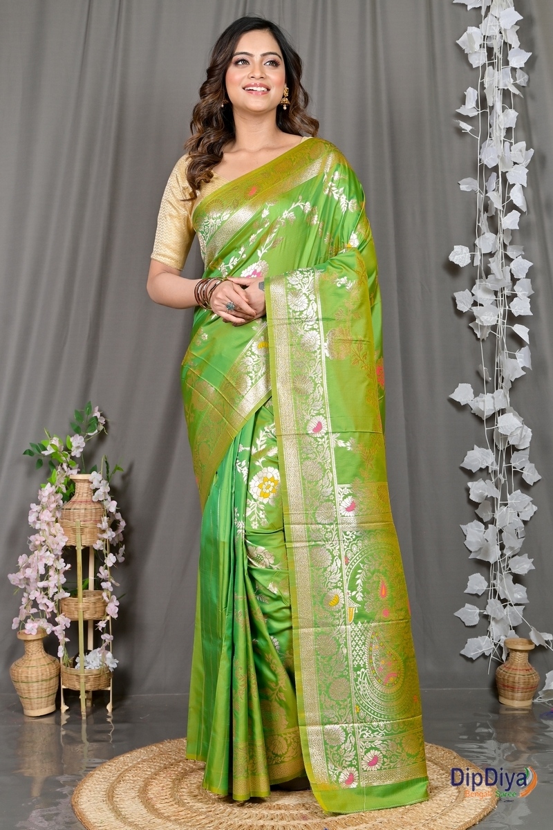 Green Cotton Silk Parosha Kathan Saree (508)