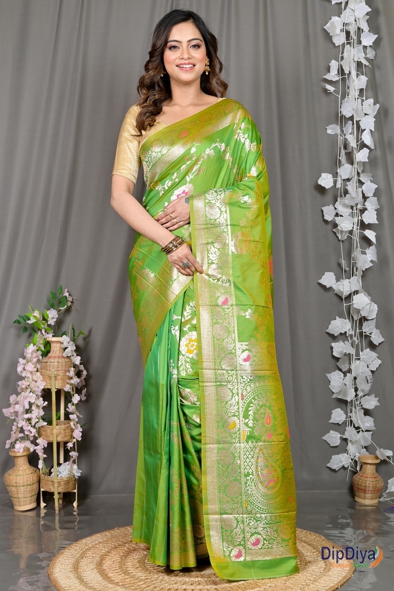 Green Cotton Silk Parosha Kathan Saree (508)