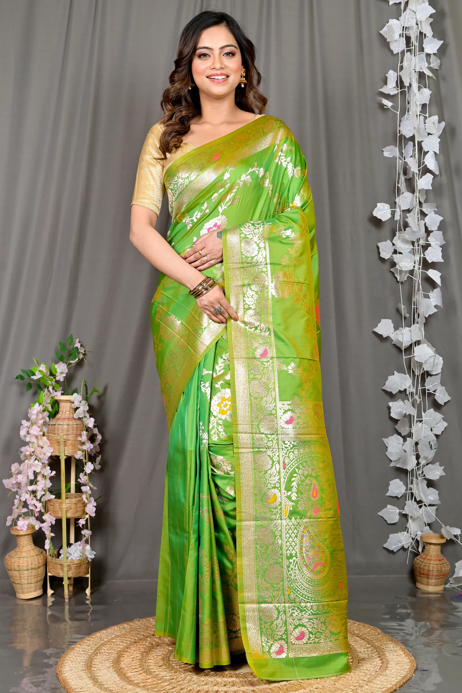 Green Cotton Silk Parosha Kathan Saree (508)