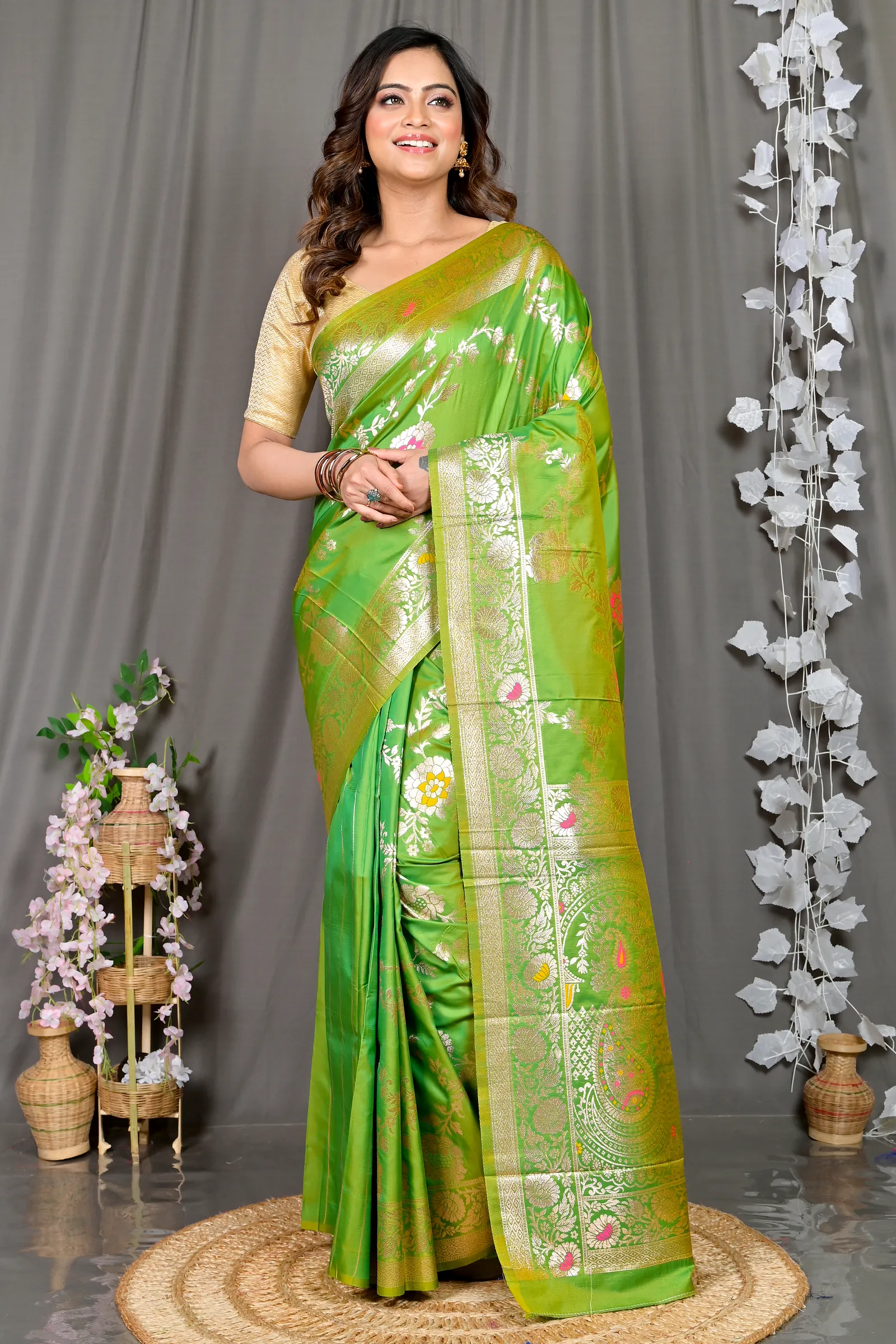 Green Cotton Silk Parosha Kathan Saree (508)