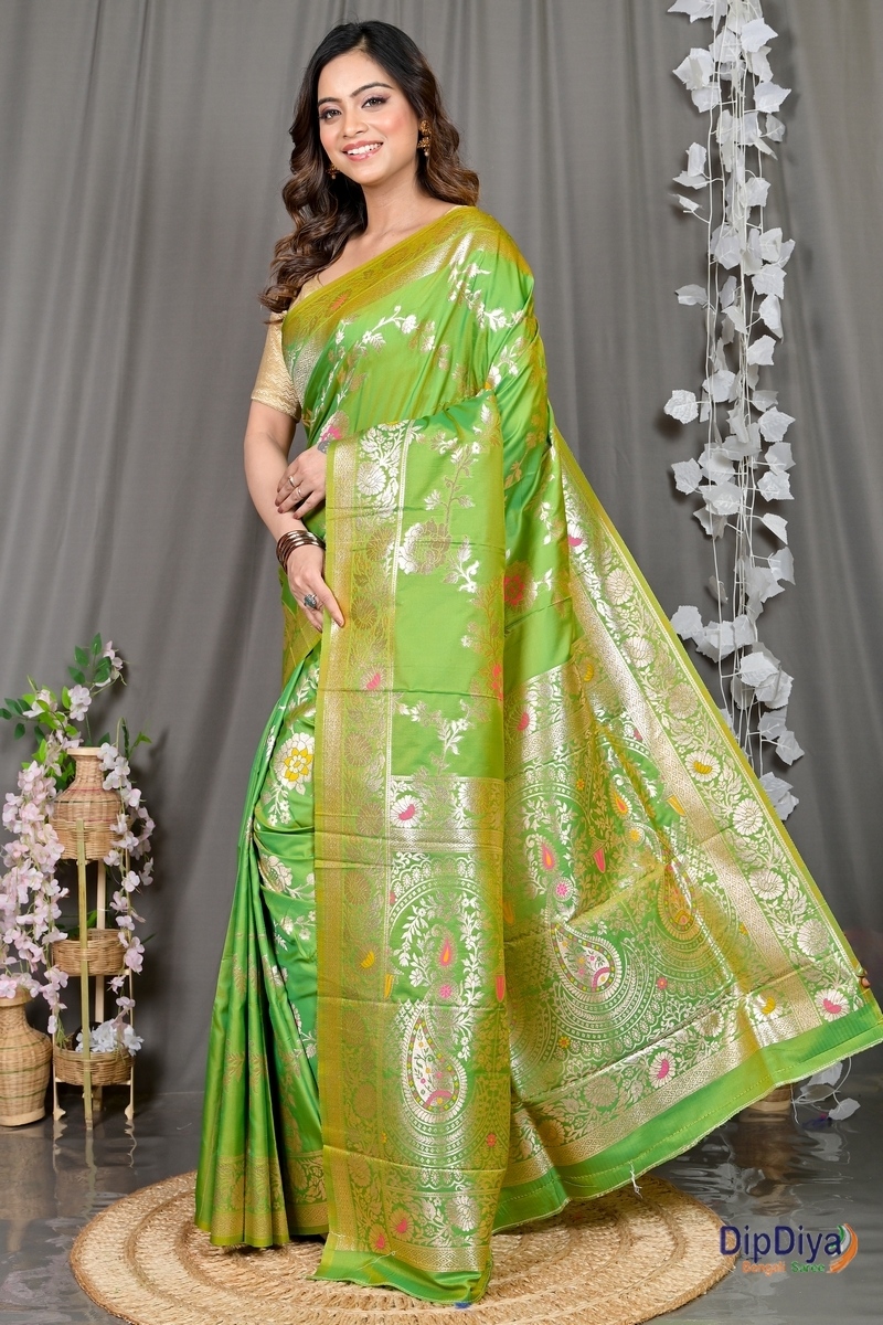 Green Cotton Silk Parosha Kathan Saree (508)