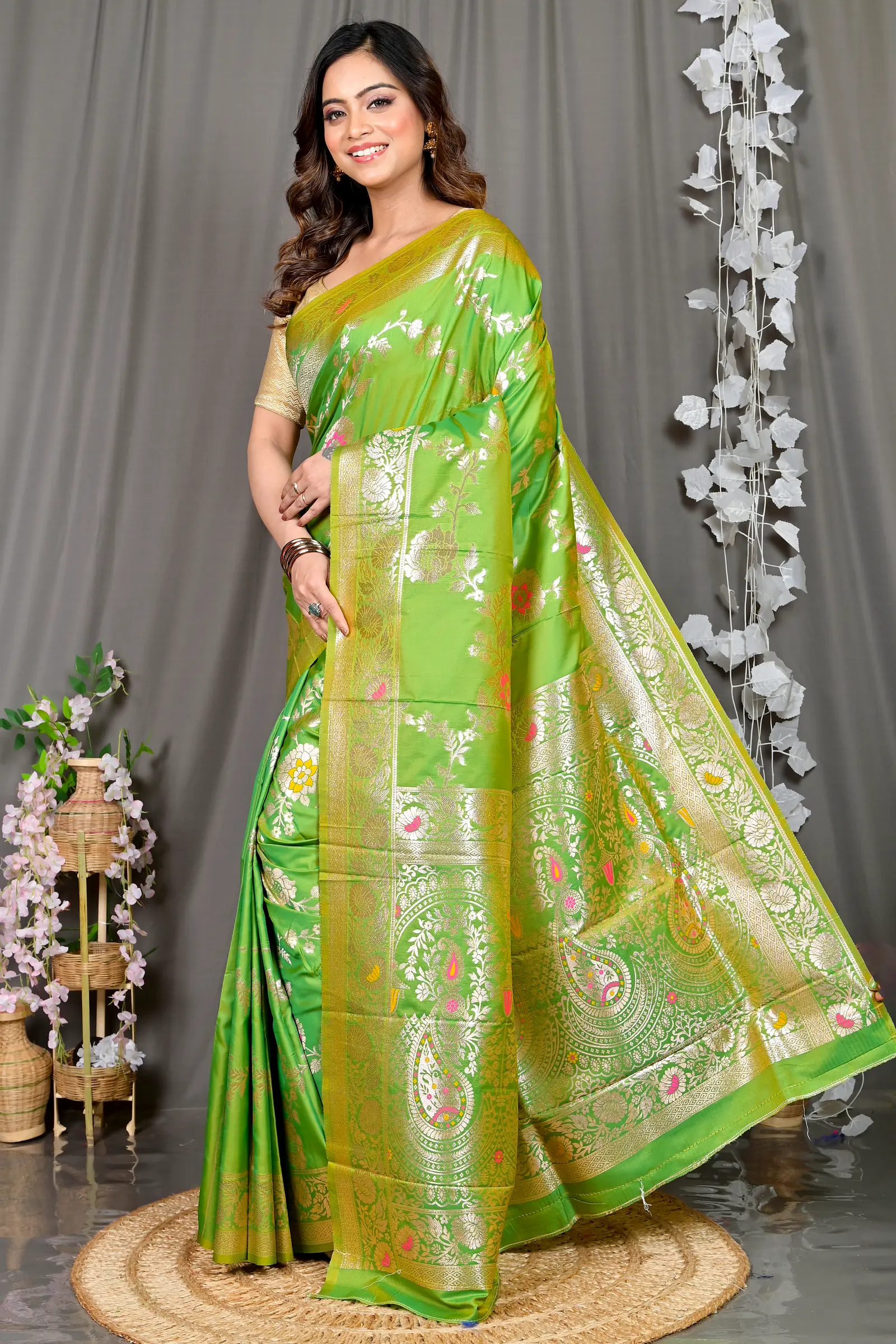 Green Cotton Silk Parosha Kathan Saree (508)