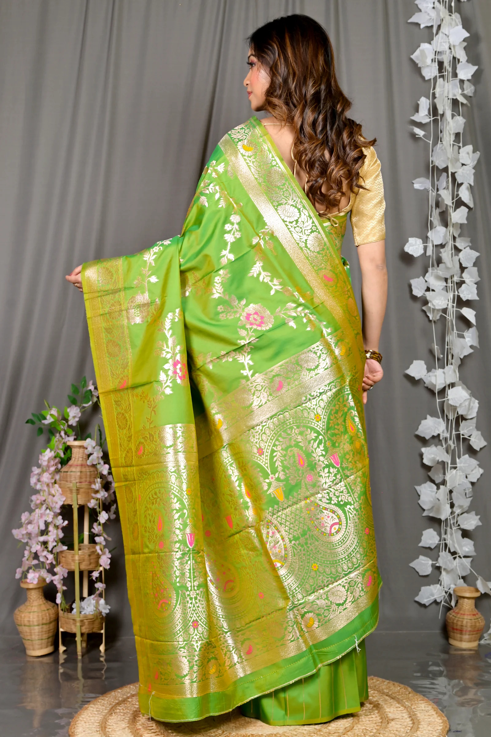 Green Cotton Silk Parosha Kathan Saree (508)