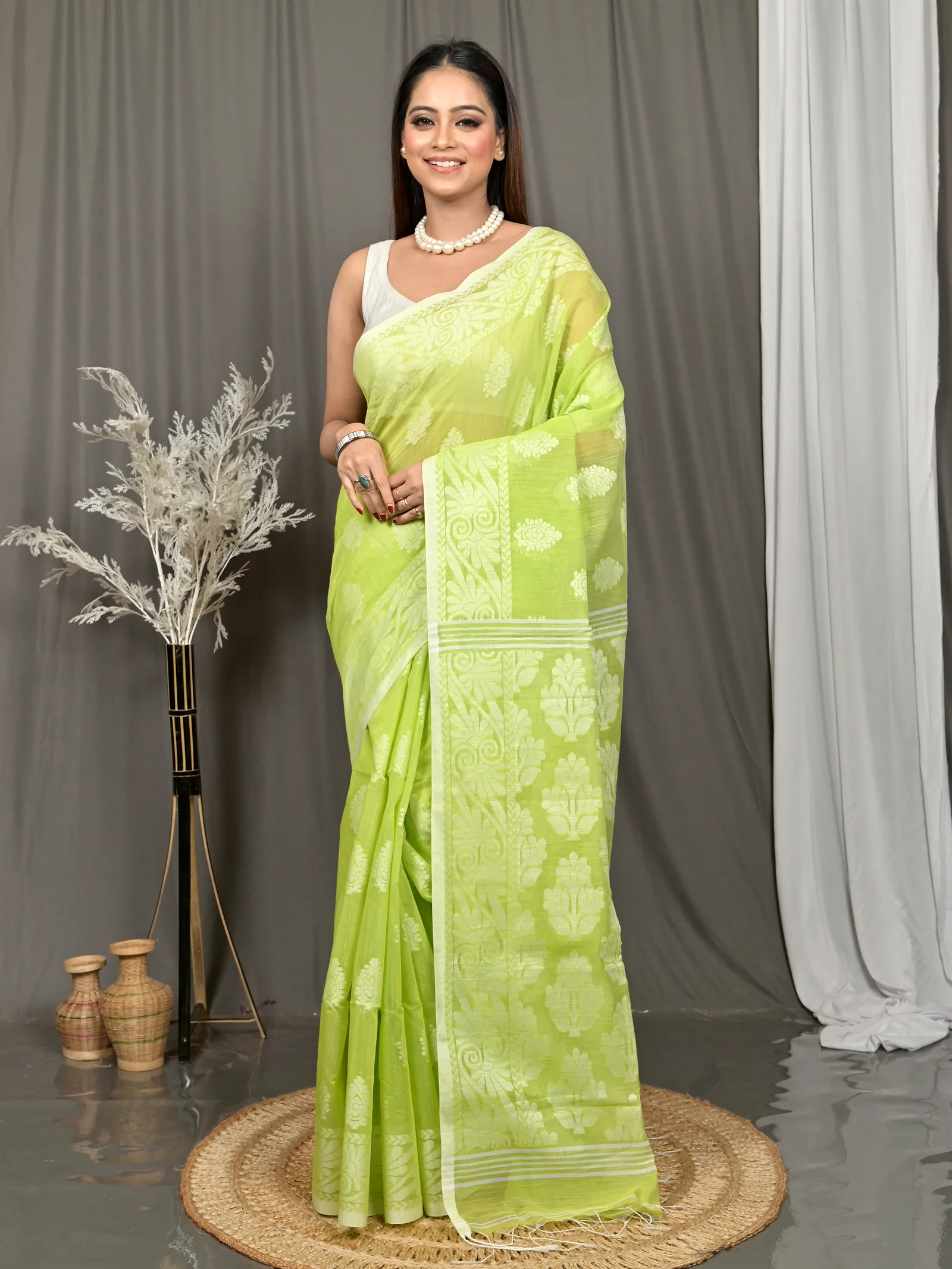 Green Cotton Parbit Handloom Saree  (51)
